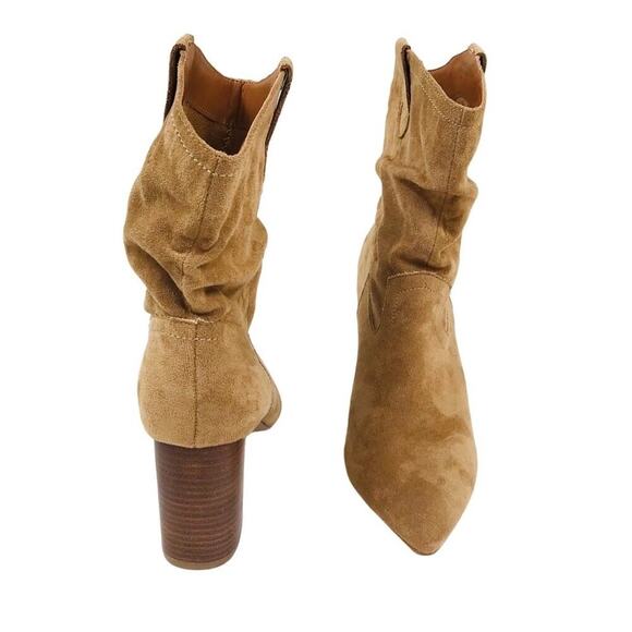 VICI Faux Suede Heeled Bootie Sz 9 Tan Western Preppy Cowgirl Streetwear Grunge - Picture 7 of 13